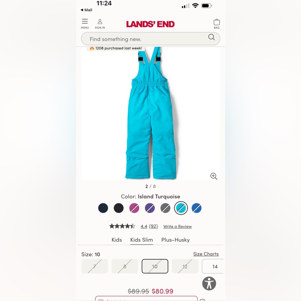 Lands' End Kids Island Turquoise Snow Bibs